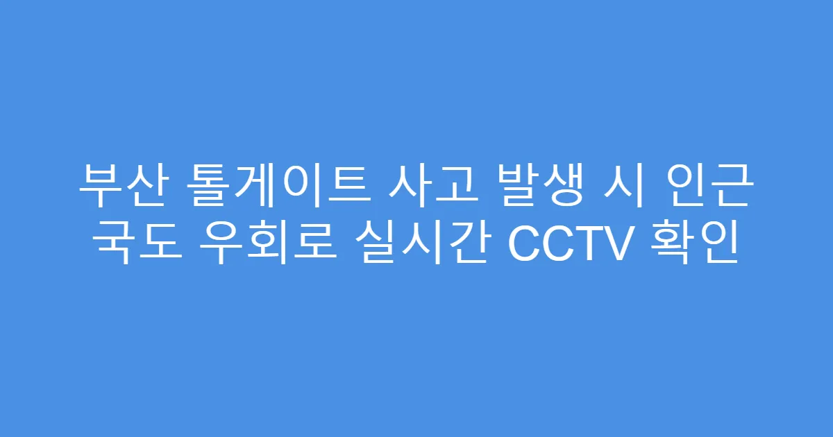 부산 톨게이트 사고 발생 시 인근 국도 우회로 실시간 CCTV 확인
