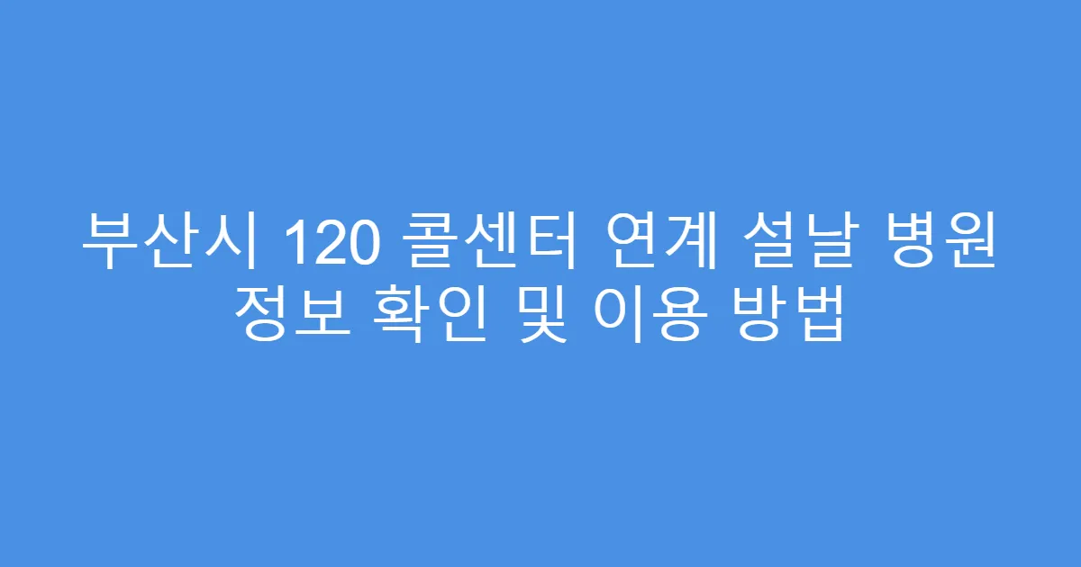 부산시 120 콜센터 연계 설날 병원 정보 확인 및 이용 방법