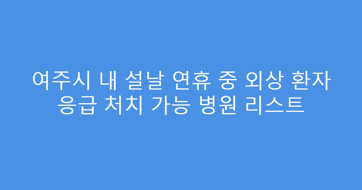 여주시 내 설날 연휴 중 외상 환자 응급 처치 가능 병원 리스트