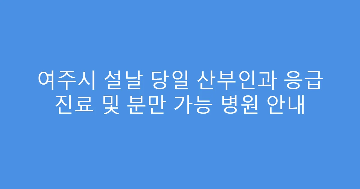 여주시 설날 당일 산부인과 응급 진료 및 분만 가능 병원 안내