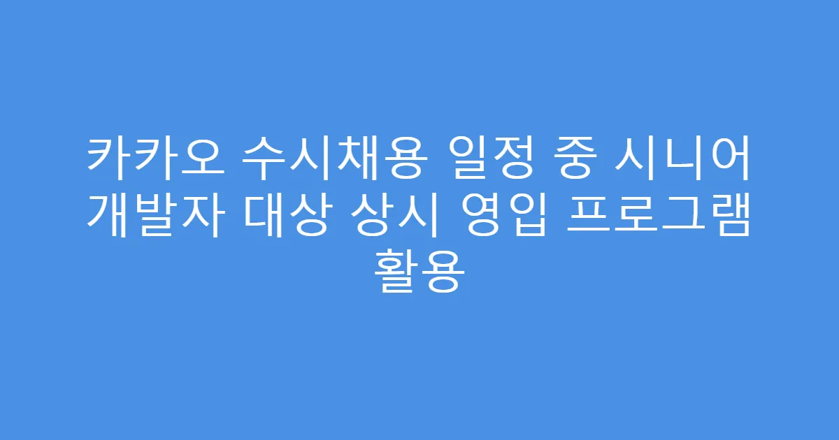 카카오 수시채용 일정 중 시니어 개발자 대상 상시 영입 프로그램 활용