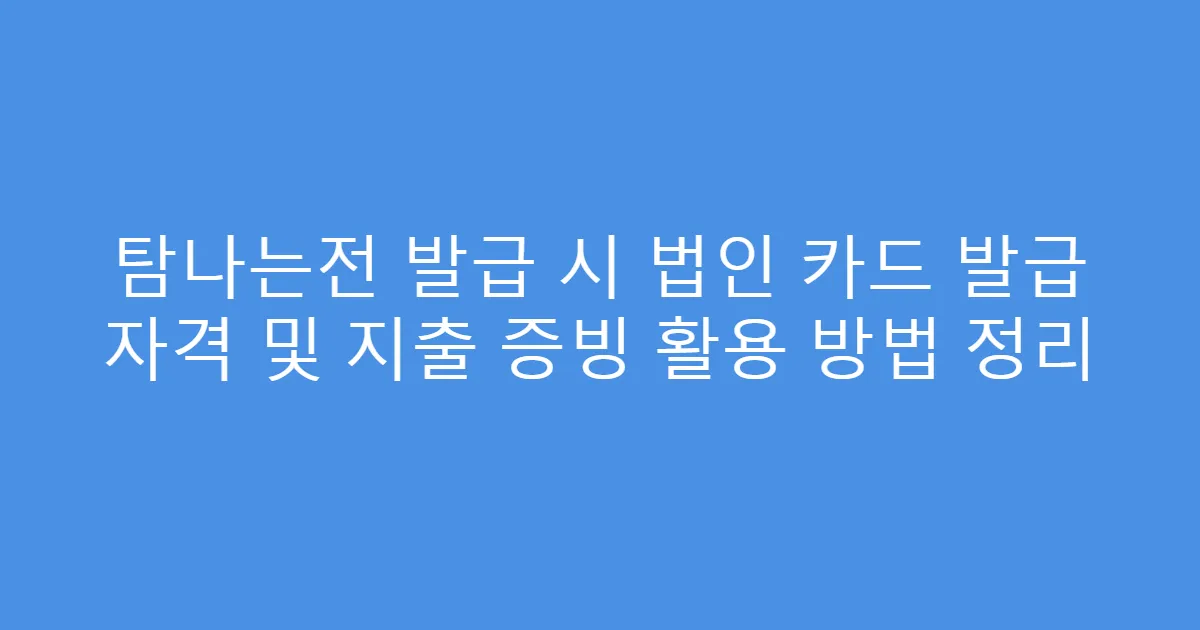 탐나는전 발급 시 법인 카드 발급 자격 및 지출 증빙 활용 방법 정리