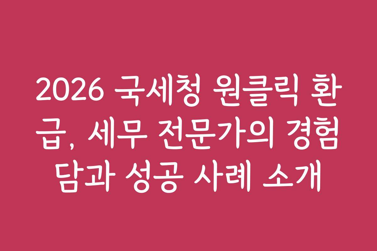 2026 국세청 원클릭 환급, 세무 전문가의 경험담과 성공 사례 소개