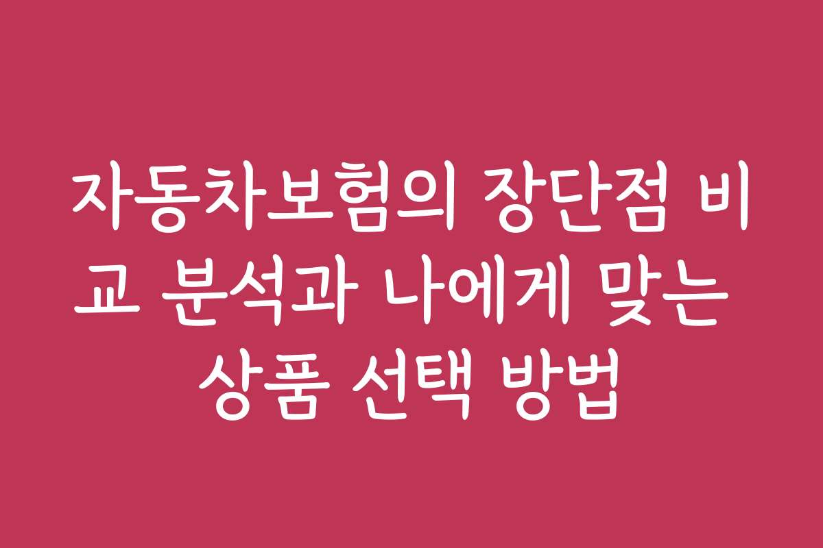 자동차보험의 장단점 비교 분석과 나에게 맞는 상품 선택 방법