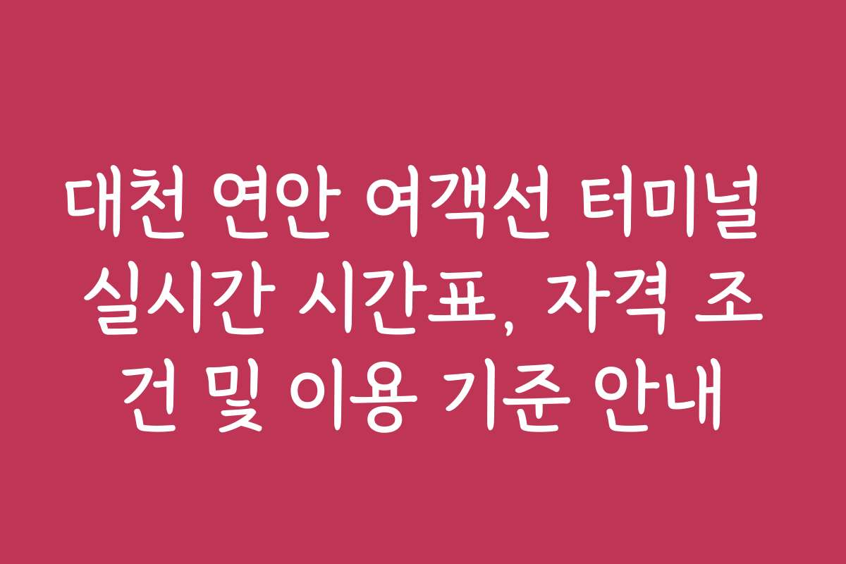 대천 연안 여객선 터미널 실시간 시간표, 자격 조건 및 이용 기준 안내