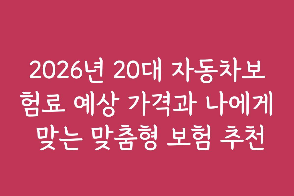 2026년 20대 자동차보험료 예상 가격과 나에게 맞는 맞춤형 보험 추천