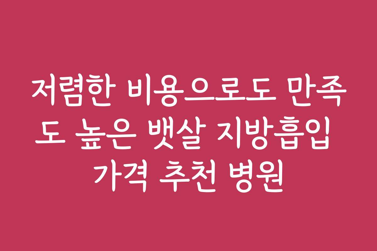 저렴한 비용으로도 만족도 높은 뱃살 지방흡입 가격 추천 병원