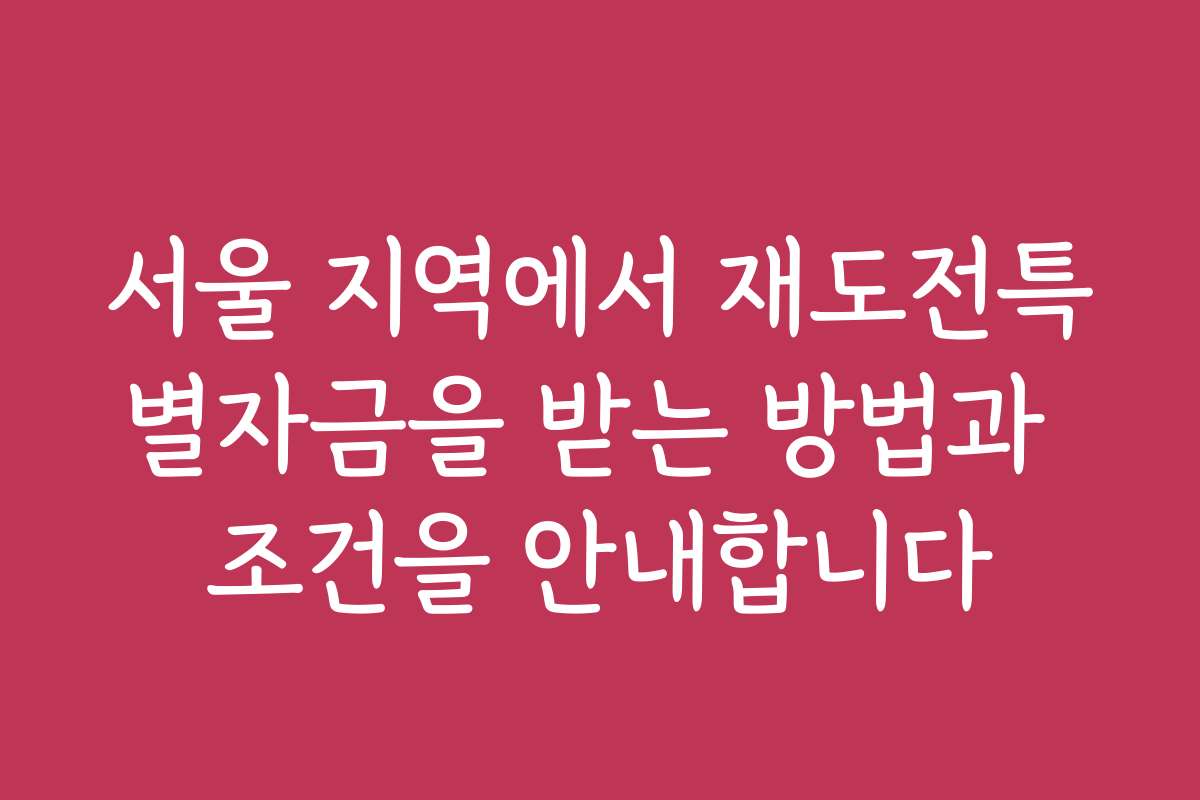 서울 지역에서 재도전특별자금을 받는 방법과 조건을 안내합니다