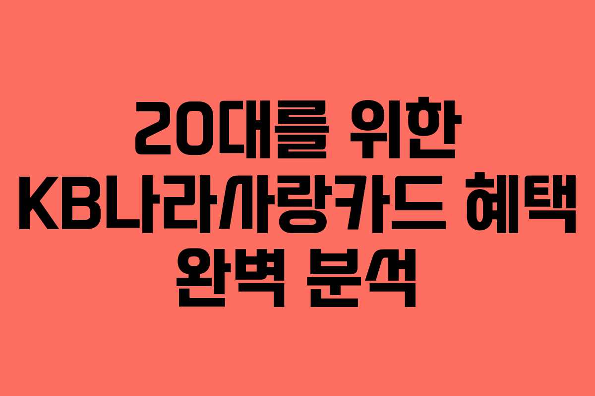 20대를 위한 KB나라사랑카드 혜택 완벽 분석