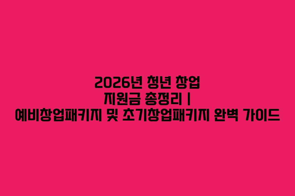 2026년 청년 창업 지원금 총정리 | 예비창업패키지 및 초기창업패키지 완벽 가이드