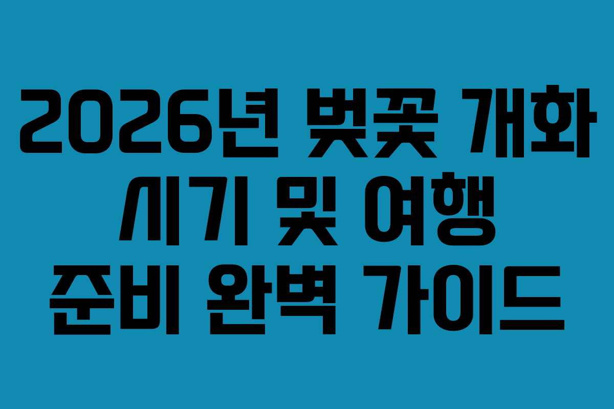 2026년 벚꽃 개화 시기 및 여행 준비 완벽 가이드