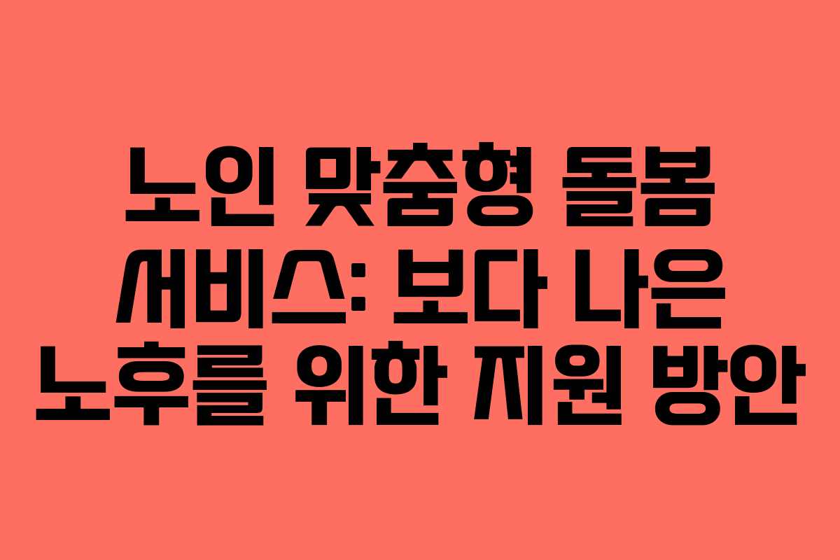 노인 맞춤형 돌봄 서비스: 보다 나은 노후를 위한 지원 방안