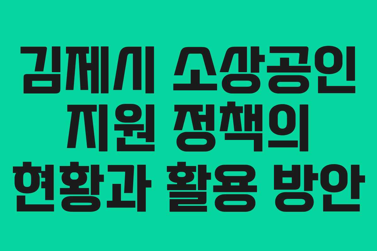 김제시 소상공인 지원 정책의 현황과 활용 방안