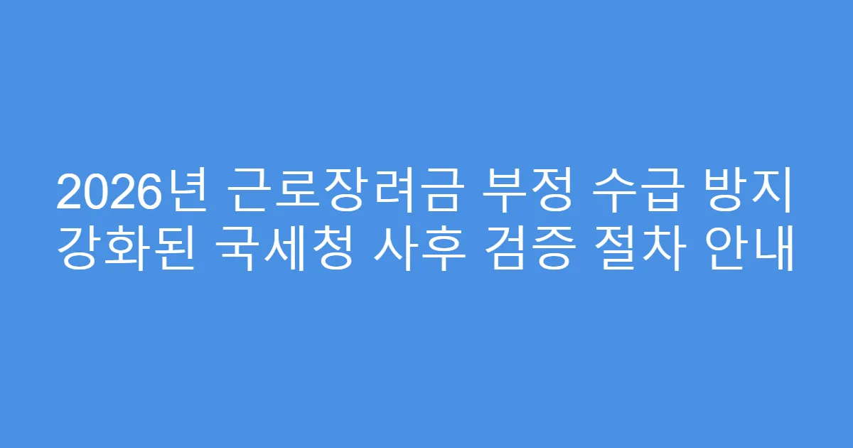 2026년 근로장려금 부정 수급 방지 강화된 국세청 사후 검증 절차 안내