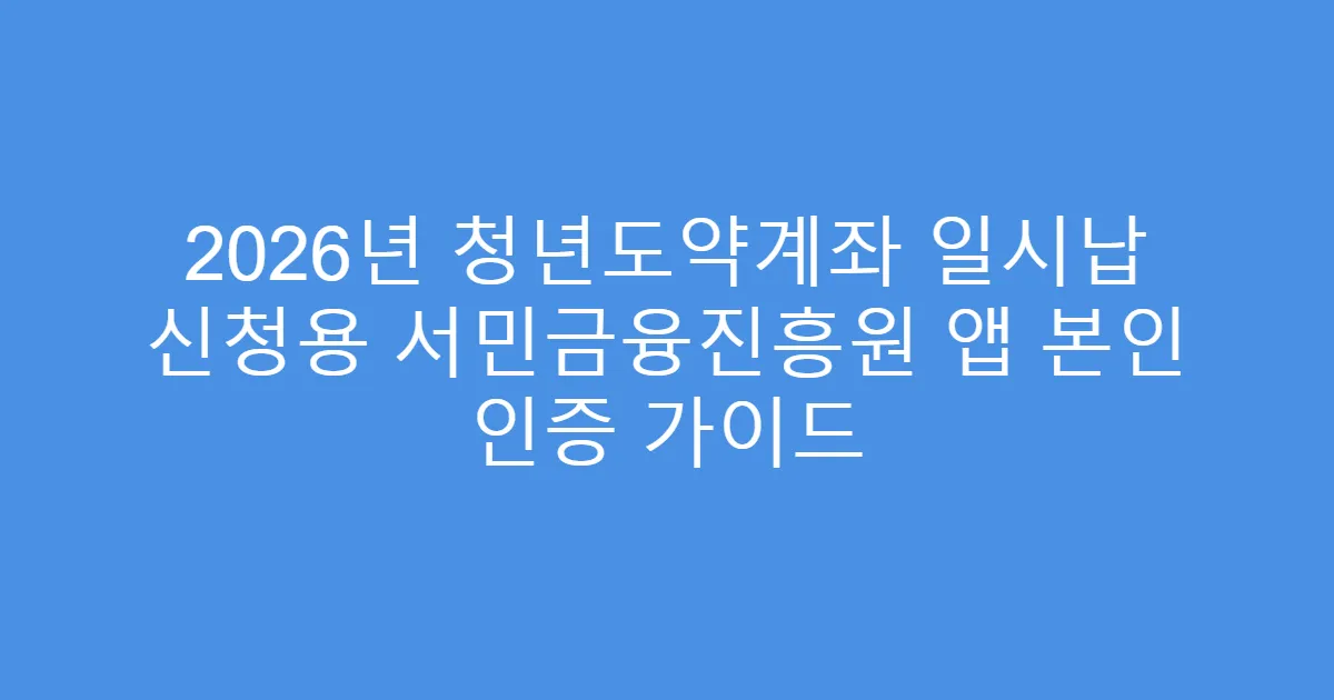 2026년 청년도약계좌 일시납 신청용 서민금융진흥원 앱 본인 인증 가이드
