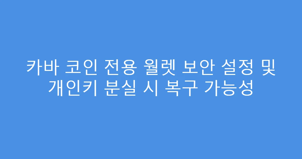 카바 코인 전용 월렛 보안 설정 및 개인키 분실 시 복구 가능성