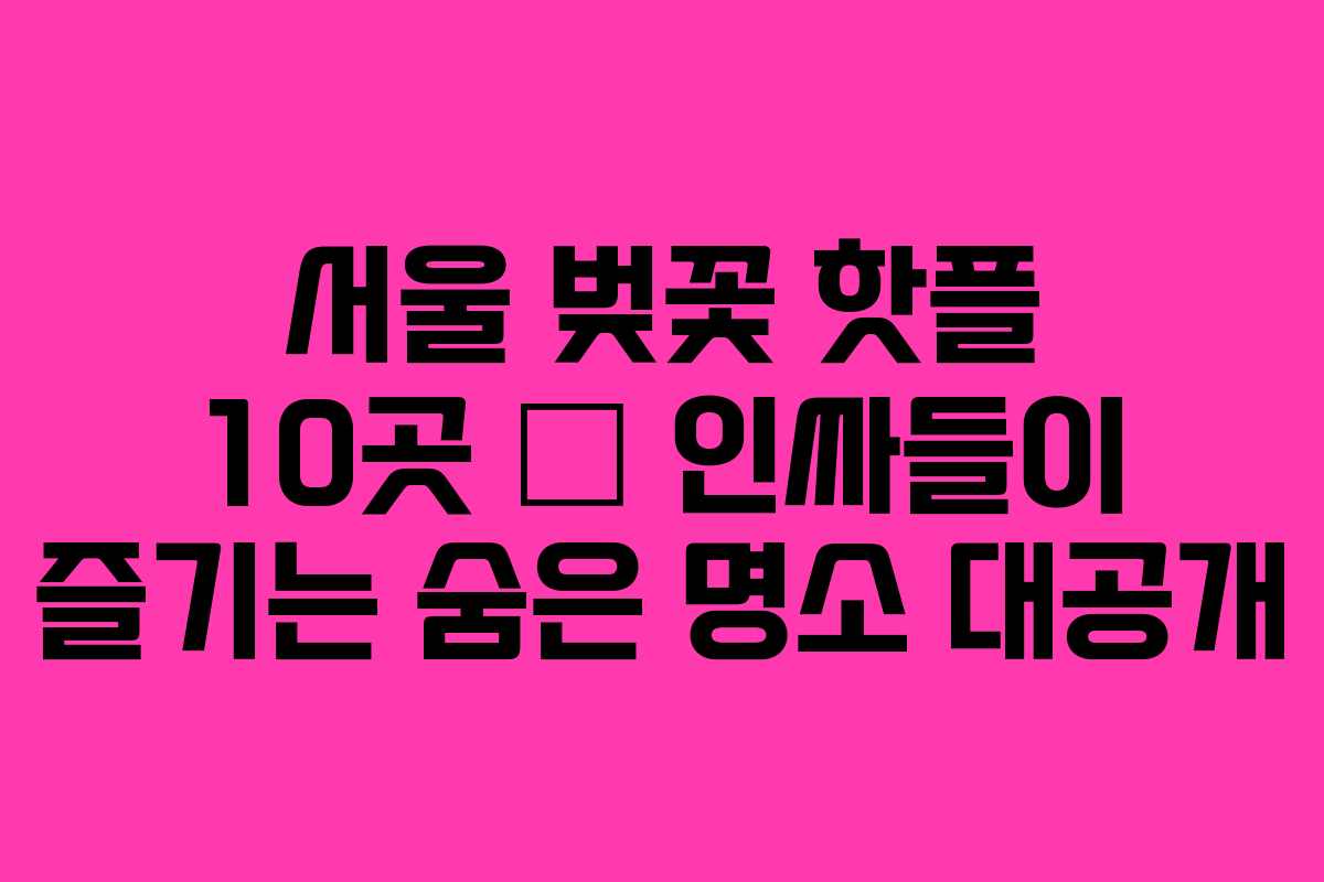 서울 벚꽃 핫플 10곳 – 인싸들이 즐기는 숨은 명소 대공개
