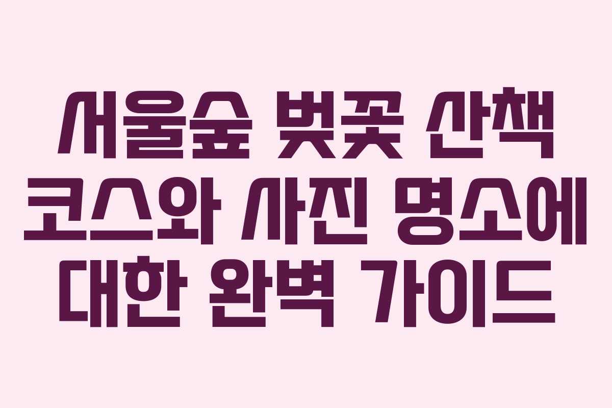 서울숲 벚꽃 산책 코스와 사진 명소에 대한 완벽 가이드