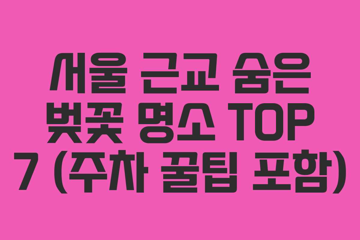 서울 근교 숨은 벚꽃 명소 TOP 7 (주차 꿀팁 포함)