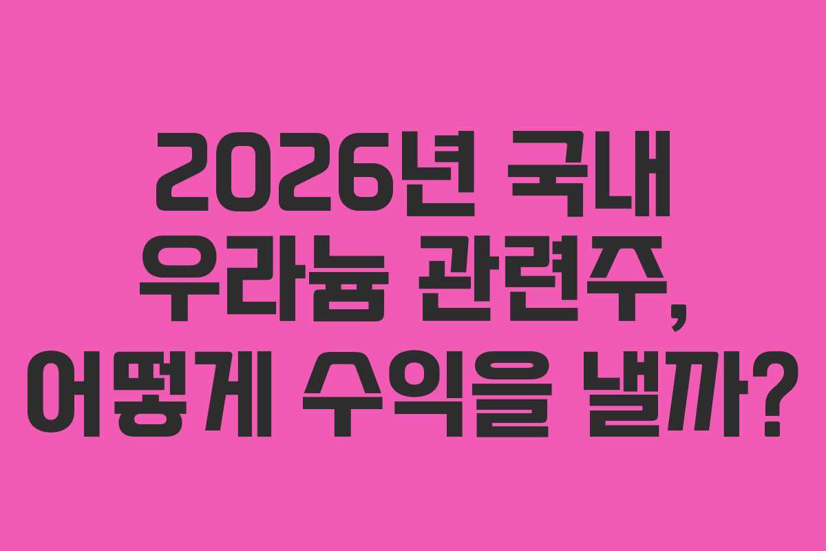 2026년 국내 우라늄 관련주, 어떻게 수익을 낼까?