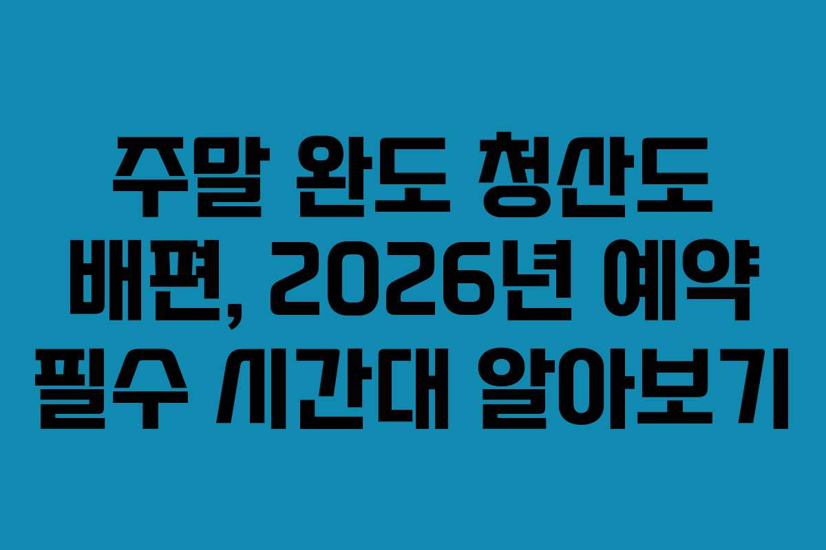 주말 완도 청산도 배편, 2026년 예약 필수 시간대 알아보기